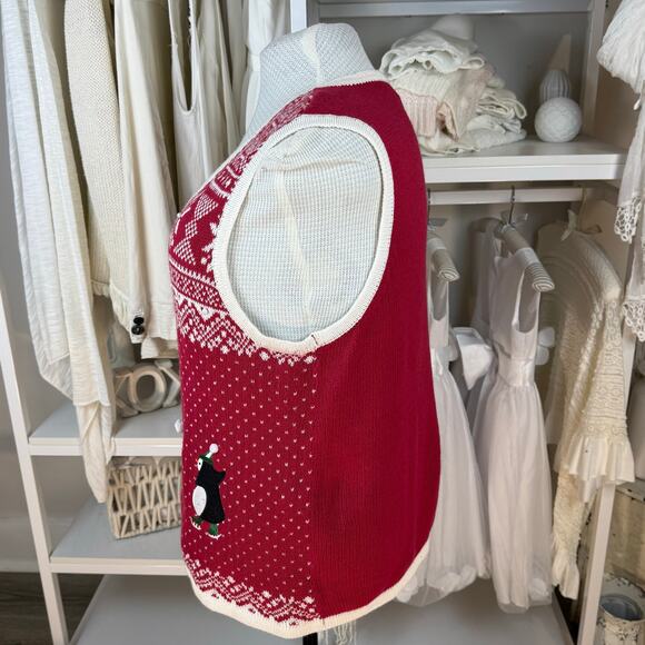 Holiday Editions red & cream festive Holiday vest, cheerful, party, warm #4414 - Picture 4 of 9